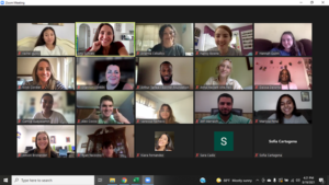 A zoom call with many participants